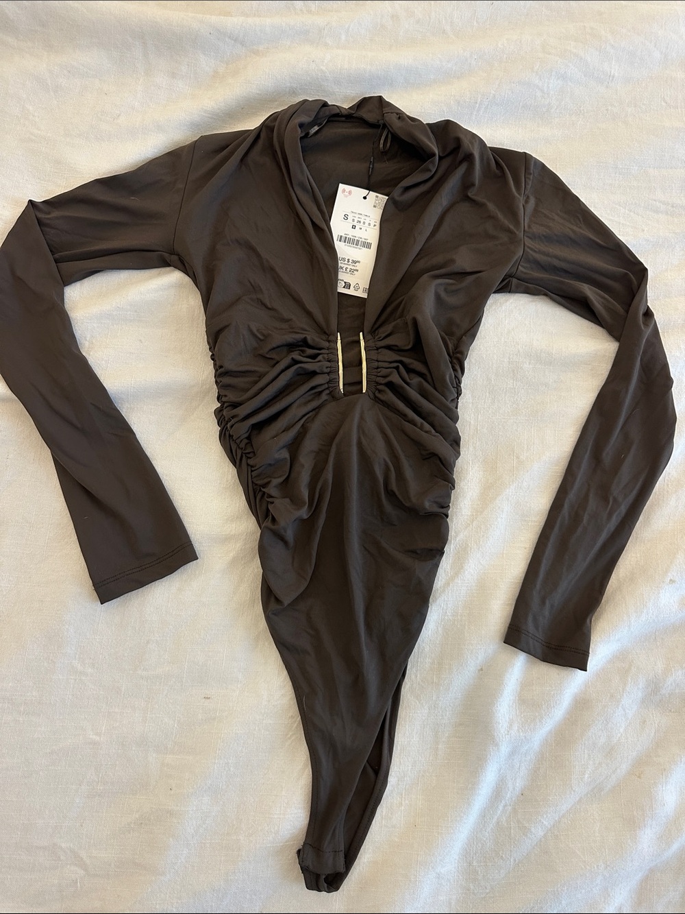 Zara Brown V Neck Bodysuit